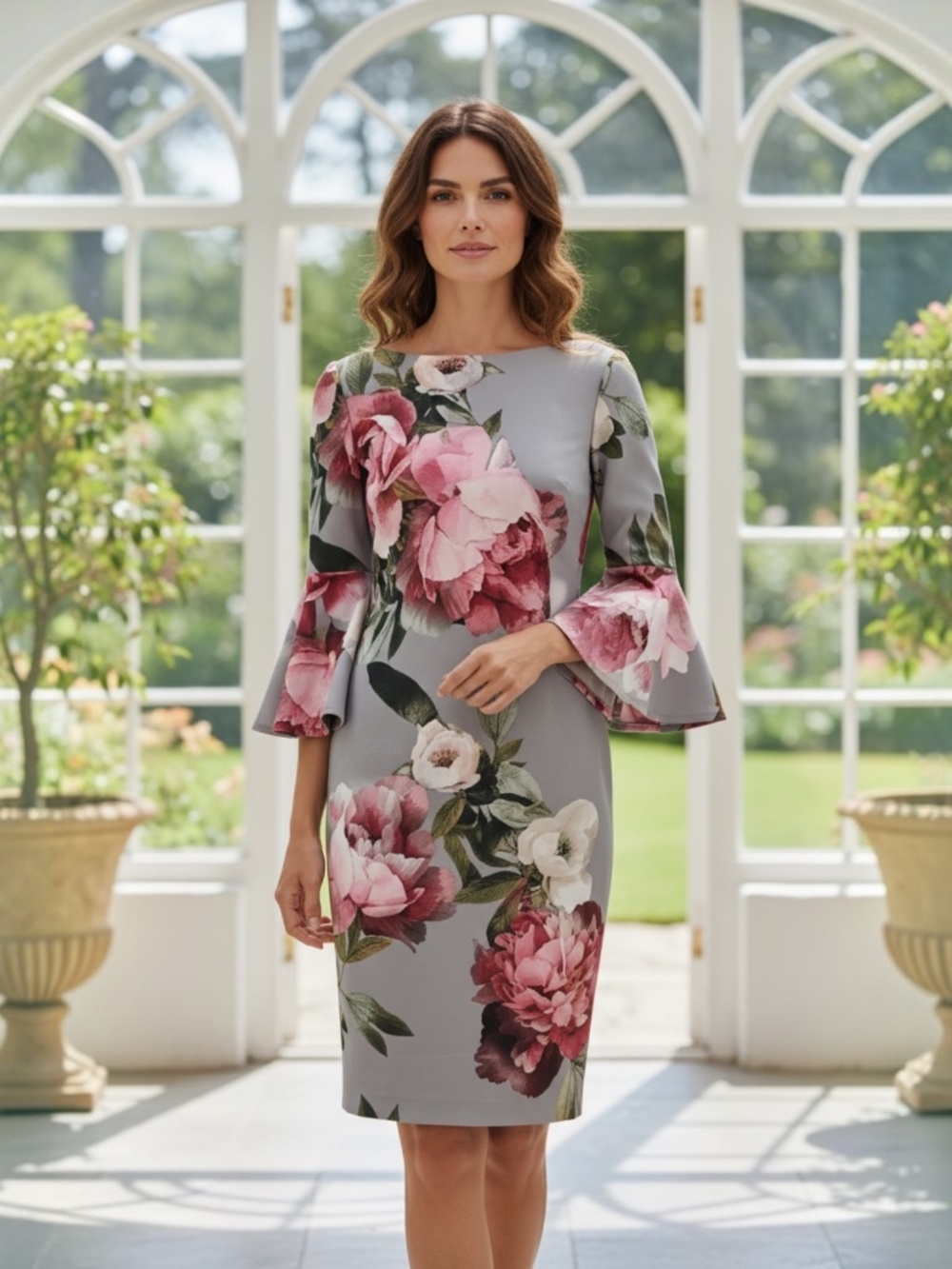 Calvin Klein Floral Dress with ¾ Bell Sleeve